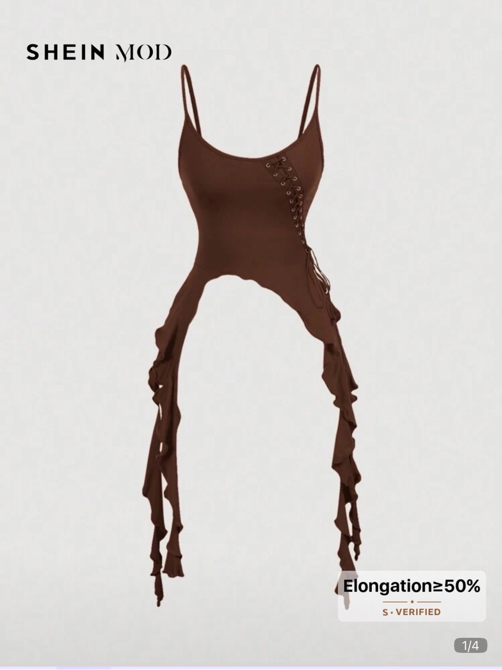 SHEIN Brown Lace-Up Asymmetric Ruffle Spaghetti Strap Top